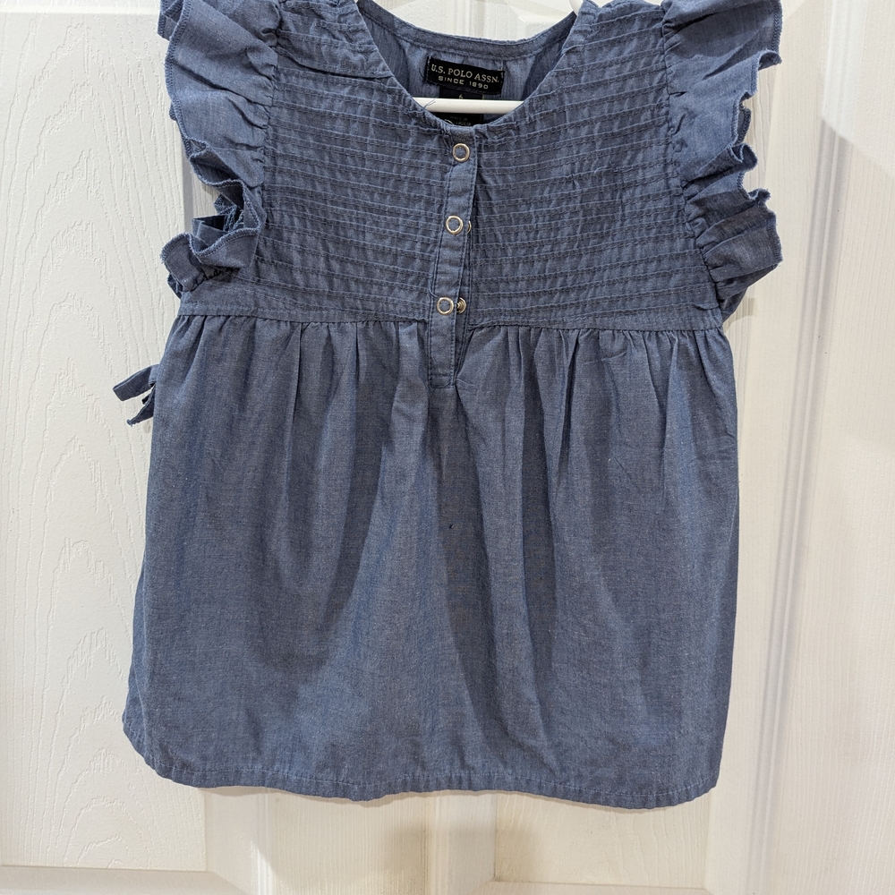 US Polo Assn Girls Size 6 Blue Ruffled Top